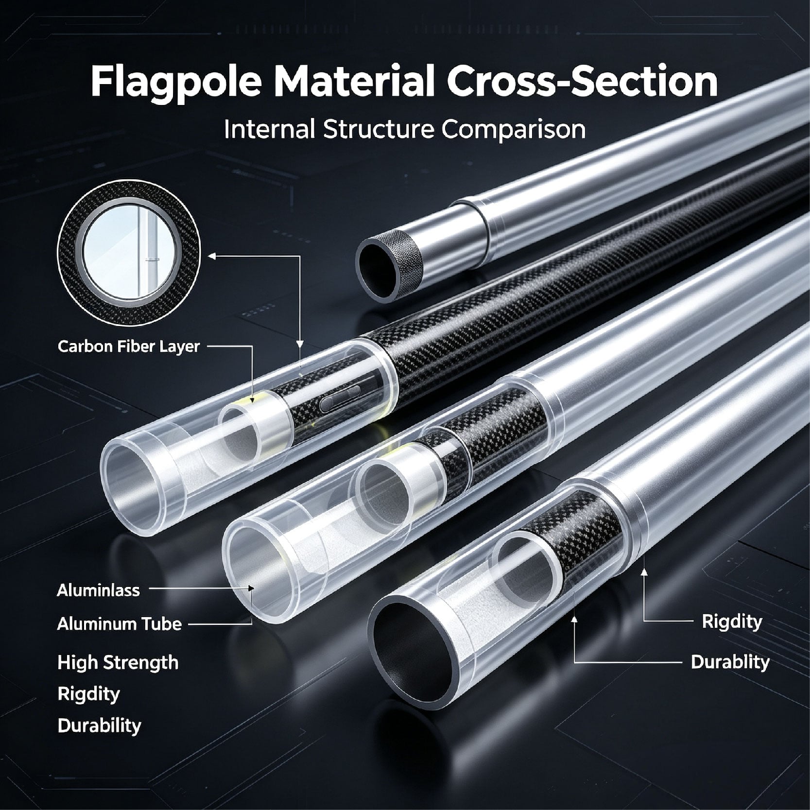 Wzrods Flagpole Material Cross- Section Internal Structure Comparison