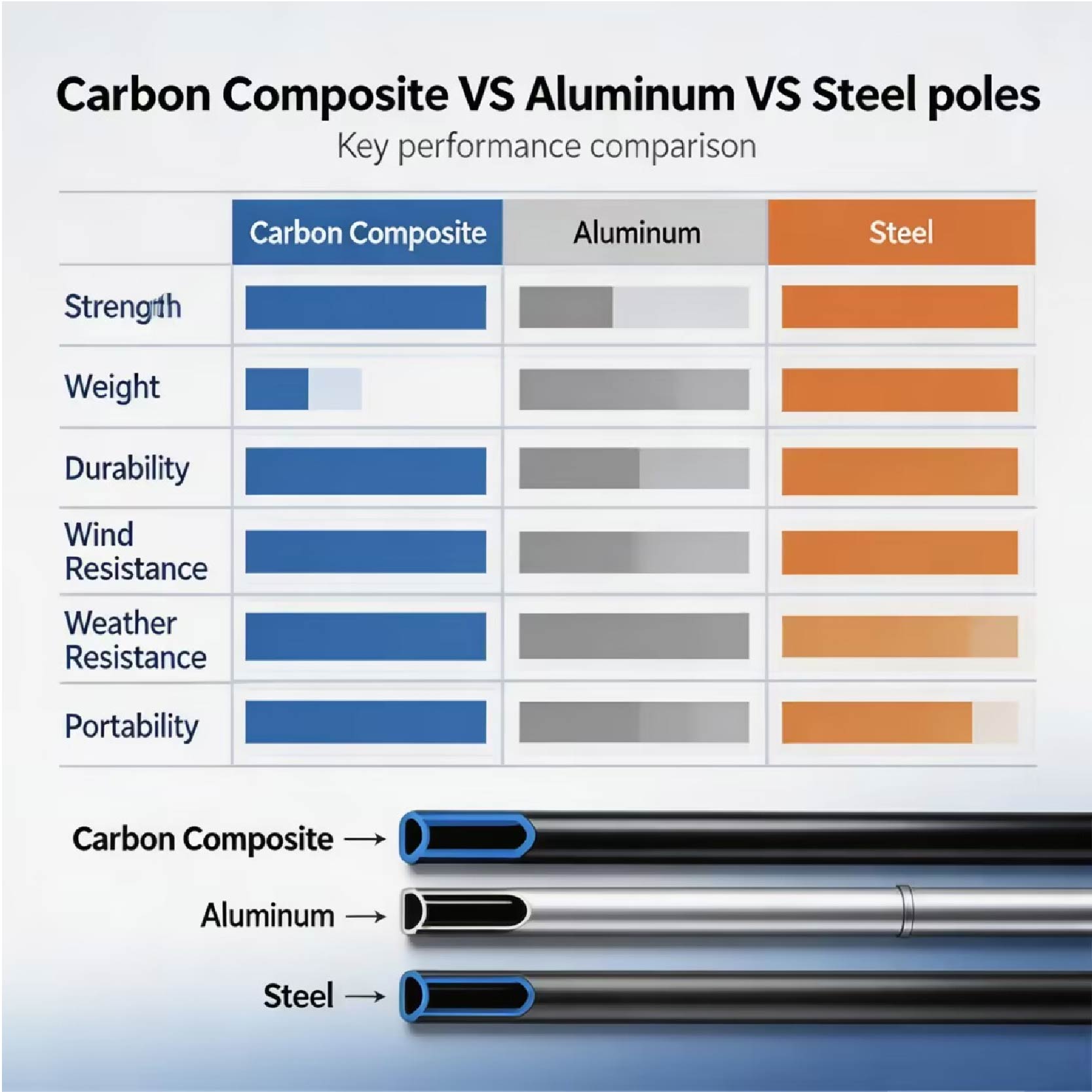 Carbon Composite vs. Aluminum vs. Steel for Wzrods poles