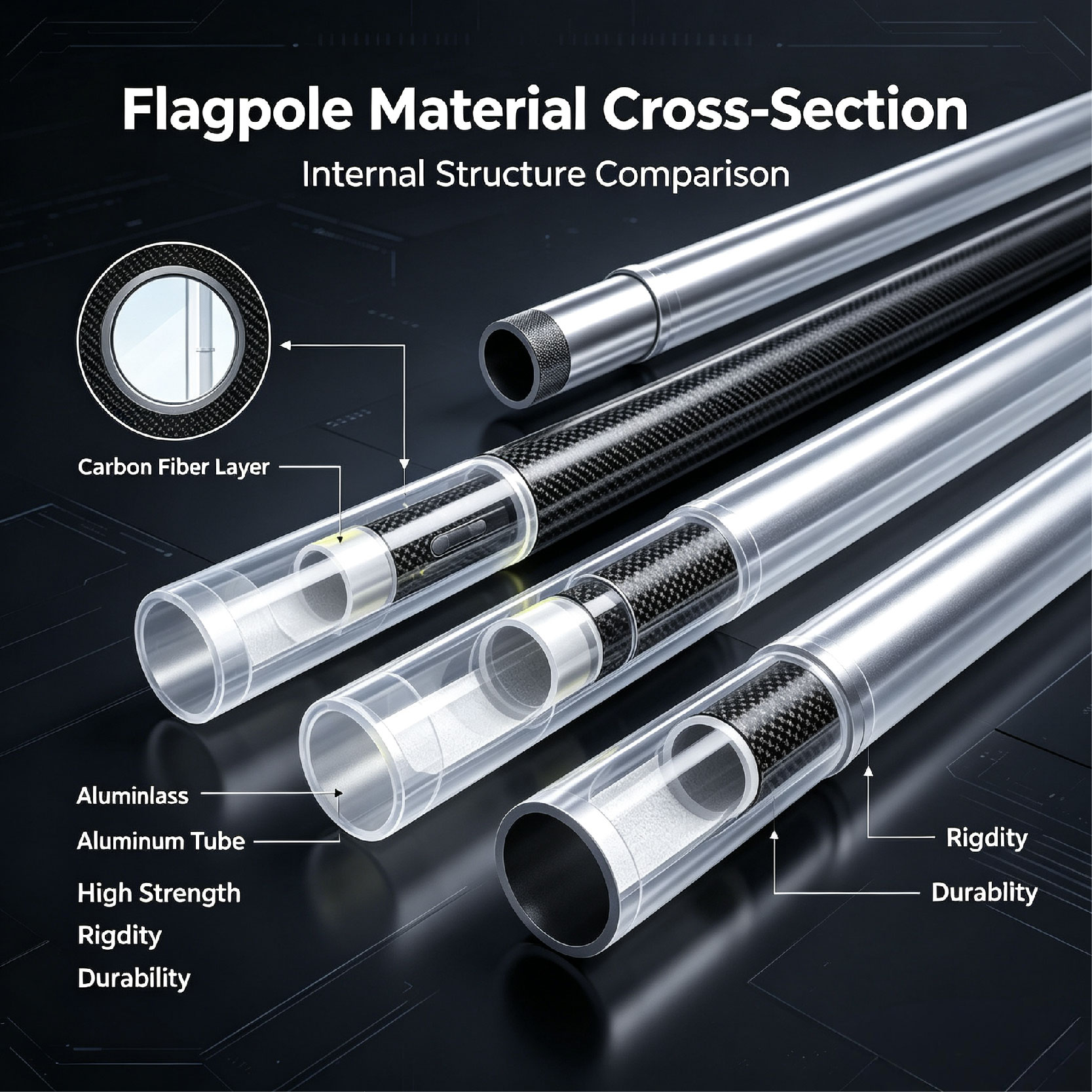 Wzrods flagpole material cros-section struture comparison