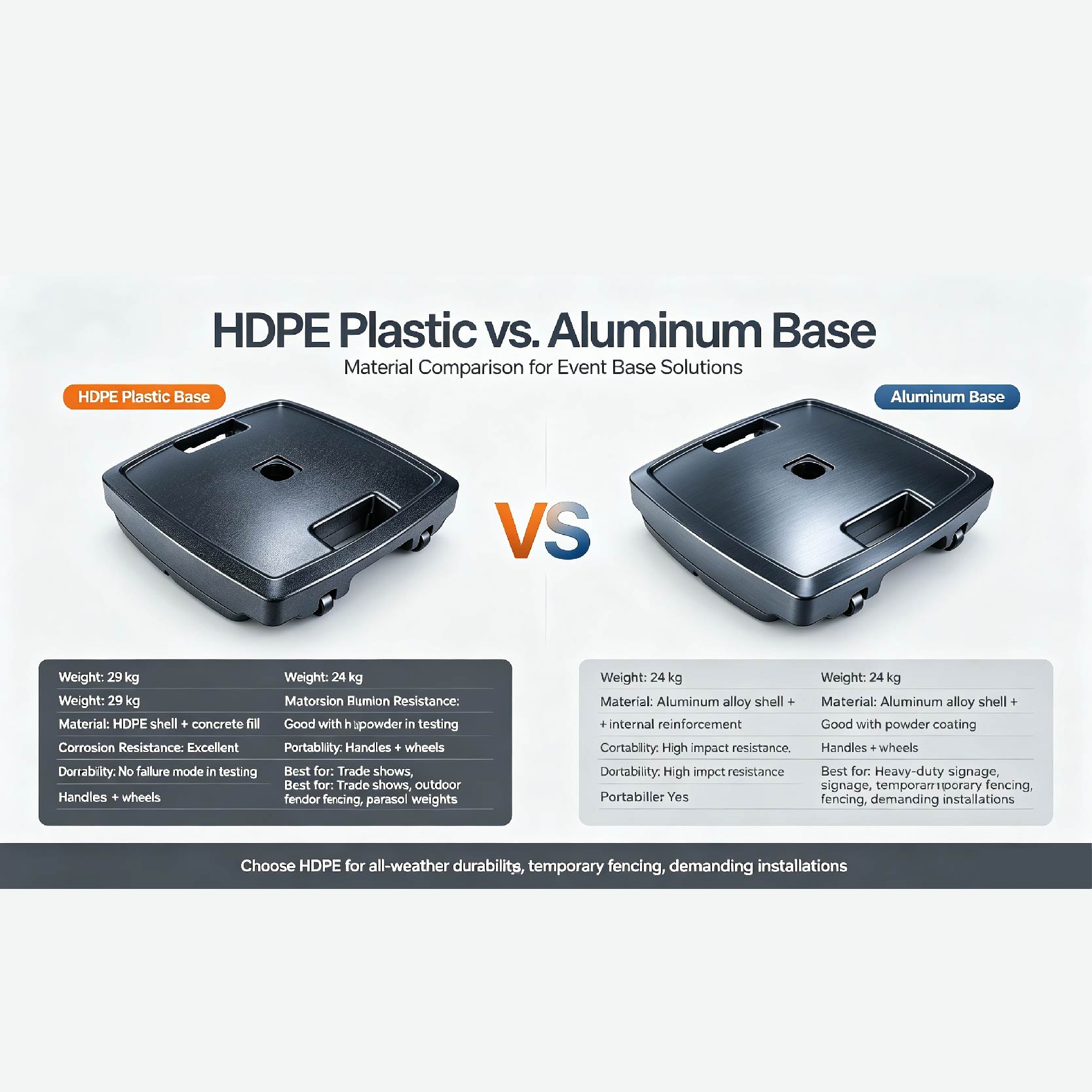 Product Comparison： HDPE Plastic vs. Aluminum Base